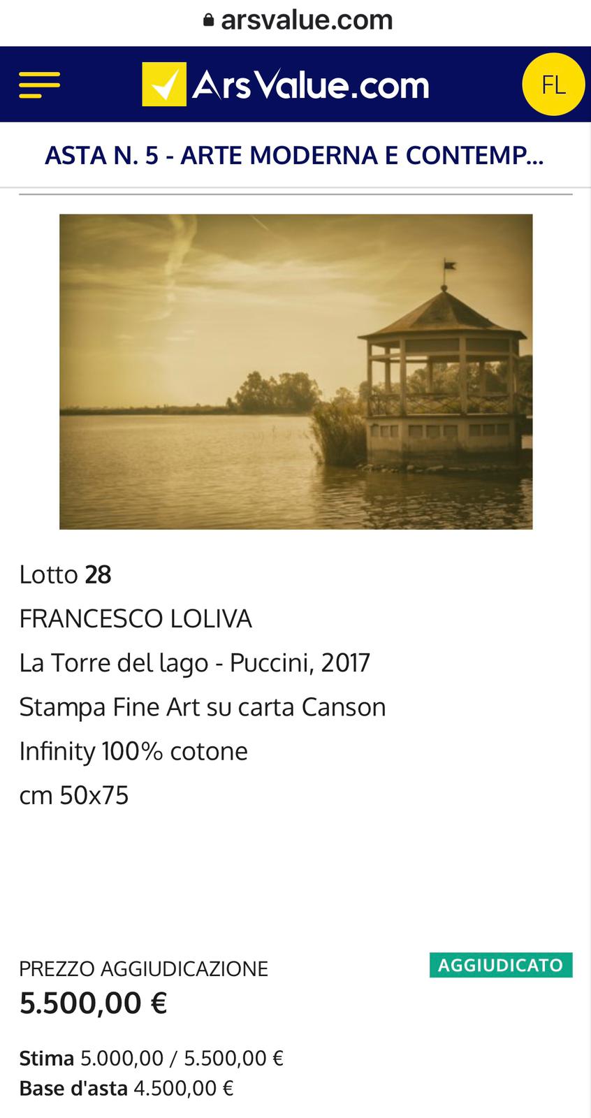 8 GENNAIO 2021 - https://www.arsvalue.com/it/lotti/540905/francesco-loliva-la-torre-del-lago-puccini-2017?nav=True